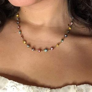 Gold Multi Colored Evil Eye Necklace